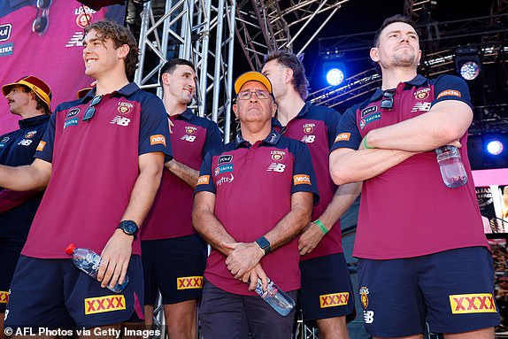 MELBOURNE, AUSTRALIA – SEPTEMBER 29: Chris Fagan, Senior Coach of the Lions is seen during the 2023 AFL Grand Final Parade on September 29, 2023 in Melbourne, Australia.  (Photo by Dylan Burns/AFL Photos via Getty Images)