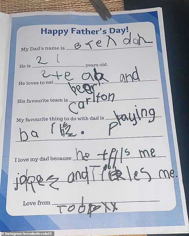 In a card to the former Carlton Club chief executive, the four-year-old described her father as a 