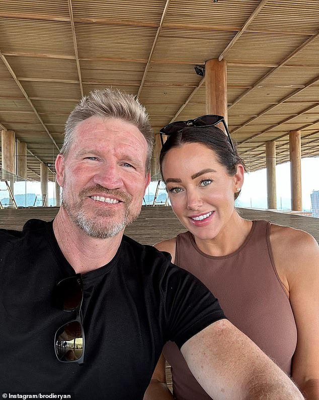 Nathan Buckley, 51, (left) revealed on Saturday how 'lucky' he is to have found his new girlfriend Brodie Ryan, 34, (right)