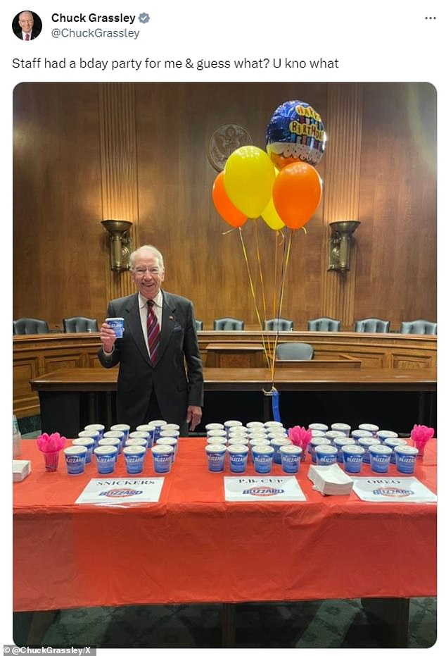 Senator Charles Grassley celebrated 90 years in the Senate, where he has served for 43 years