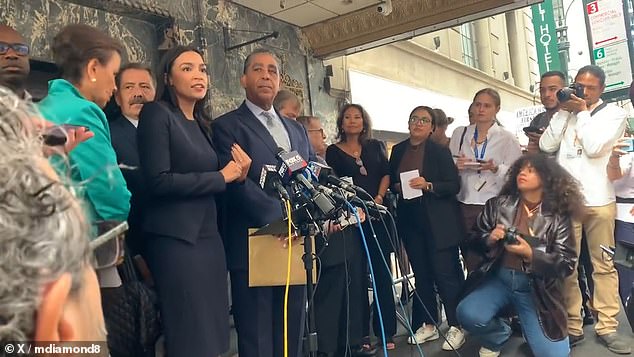 Democratic Rep. Alexandria Ocasio-Cortez was drowned out by New Yorkers outraged by the migrant crisis that has erupted in the city