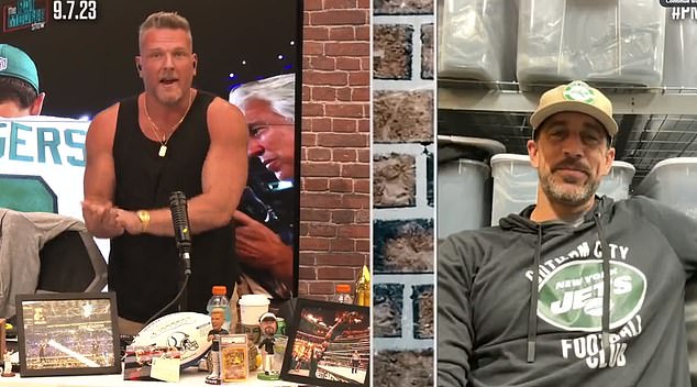 Pat McAfee (L) stated that Aaron Rodgers is 'as devastated as the rest of us' after his injury