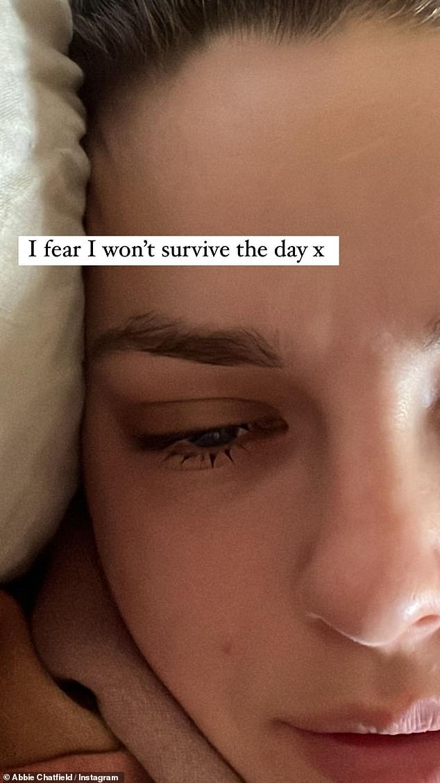 The reality star, 28, shared a selfie of herself feeling unwell in bed and captioned it with some disturbing words