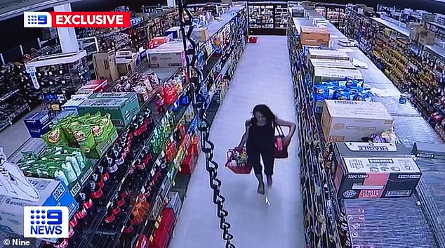 The cheeky shopper was caught on CCTV dancing down the aisles and putting items in her basket before walking out of the store, reportedly without paying (pictured)