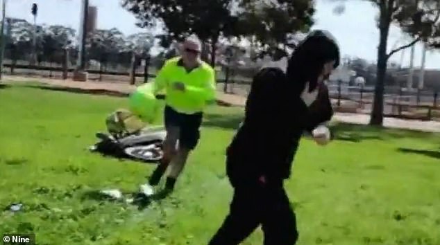 Footage captured by local woman Susan Lacey shows the revhead driving recklessly in a white car with both Holden and Ford badges and a homemade license plate reading 'EL FORTE' with the location 'Mexico - the burnout state'