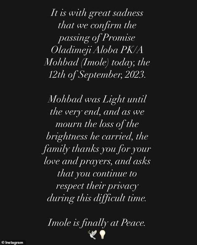 RIP: In a statement shared on the singer's Instagram page, it was confirmed that Mohbad – real name Ilerioluwa Oladimeji Aloba – died on Tuesday, September 12