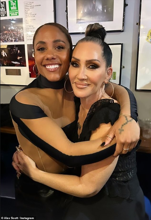 Friends: Alex shared a sweet photo of himself and Michelle Visage as they posed in a tight embrace