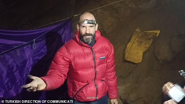 Dickey, 40, (photo inside the cave) was on an international exploration expedition in the Morca Cave in the Taurus Mountains in Mersin Province when he suffered gastrointestinal bleeding