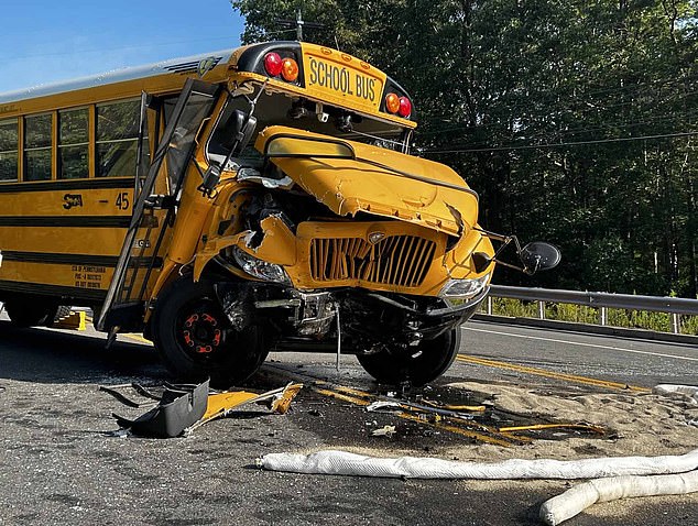 A slew of recent school bus accidents have raised questions about the safety of the vehicles, which transport more than 25 million children every day.  Pictured: A school bus after a horror crash that hospitalized 49 children and two adults in Pennsylvania on September 6