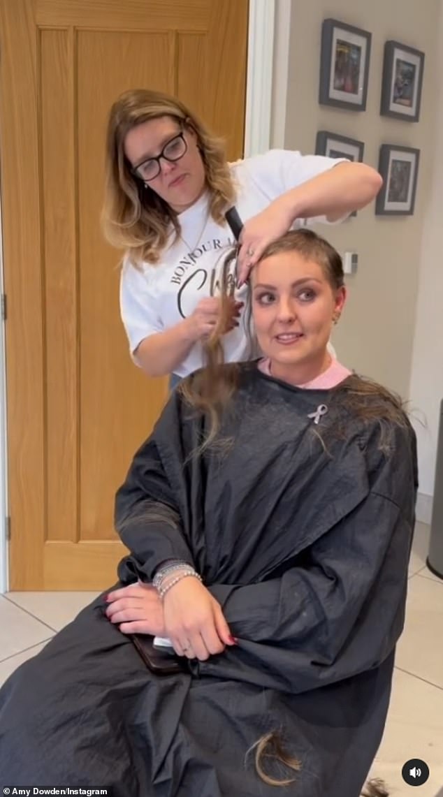 Proud: Amy Dowden has been flooded with support from her Strictly co-stars and fans after posting an emotional video of the moment she shaved her head