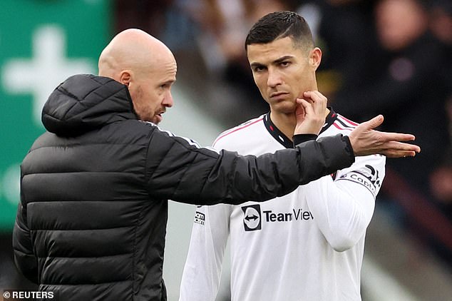 Tensions quickly rose between the attacker and Man United manager Erik ten Hag (left)