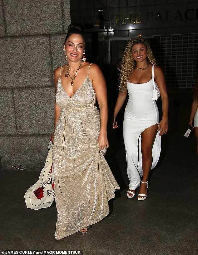 Duo: Antigoni beamed for photographers as she left the venue with her beautiful mother Sonia Buxton, who wore a shimmering gold dress