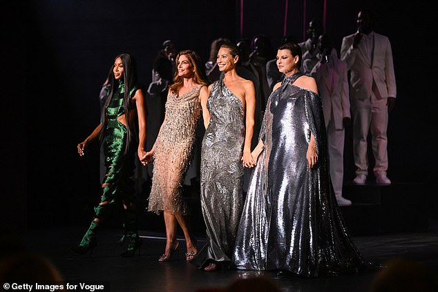 Supermodels: Naomi Campbell (left) and Linda Evangelista (right) have sparked a secret feud (pictured last week with Cindy Crawford and Christy Turlington)