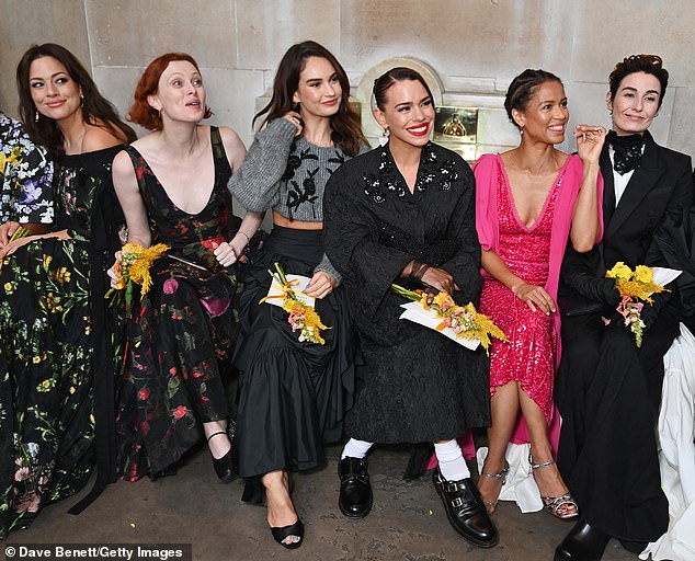 Stars: The A-listers were out in full force for the Erdem show.  Pictured L-R Ashley Graham, Karen Elson, Lily James, Billie Piper, Gugu Mbatha-Raw and Erin O'Connor