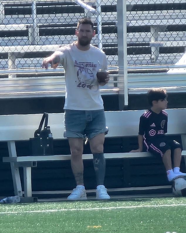 Lionel Messi was spotted watching his eldest son Thiago train in Miami on Saturday morning