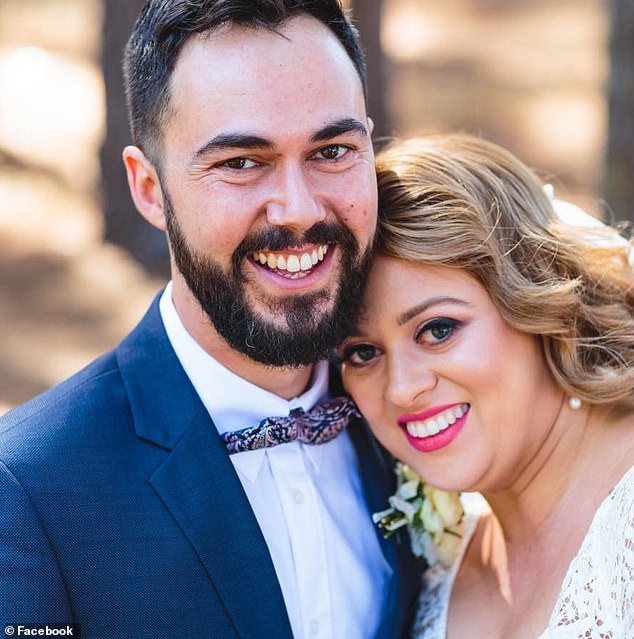 Paul Grapsas (pictured left) was found with a fatal head wound in a street near his home in Geelong.  On the right of the photo is his wife Jessica, who found his body