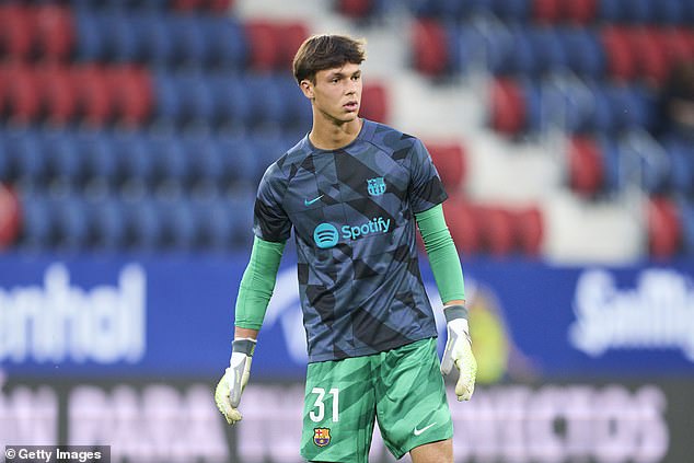 17-year-old Diego Kochen sat on the Barcelona bench ahead of the match against Osasuna in LaLiga