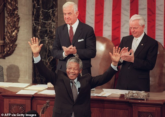 Mandela is seen at a joint meeting of the United States Congress in June 1990