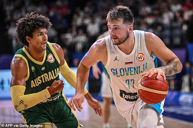 The Australian defenders, including Matisse Thybulle (left), managed to contain Luka Doncic, but the Boomers' offense sputtered