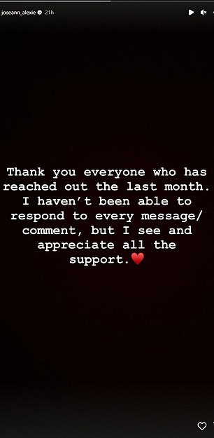 She also thanked people for their support on her Instagram stories