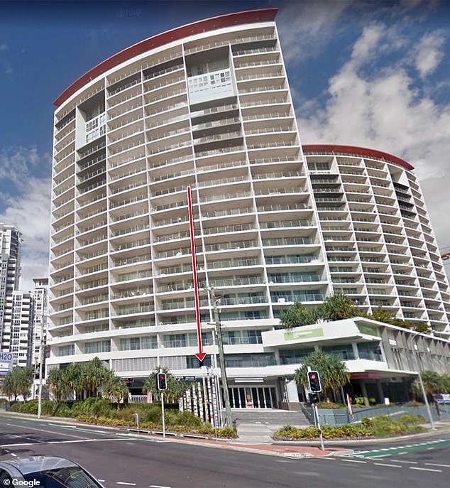 Biomechanics experts previously believed Ms Robinson was thrown from the balcony of the luxury Gold Coast apartment (above) on January 29, 2013.