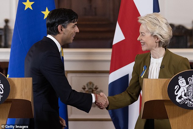 Britain is poised to rejoin the EU's Horizon science program after Rishi Sunak (pictured with EU Commission President Ursula von der Leyen in February) gave negotiators the go-ahead to finalize a deal laps