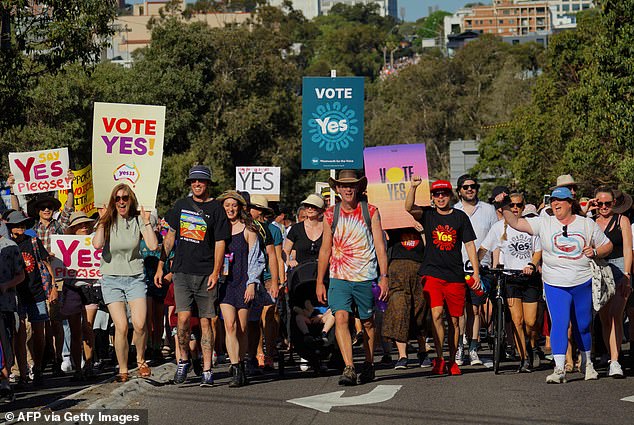 A radical Aboriginal campaigner who attended a rally in support of an Indigenous voice in Parliament on Sunday (pictured) has pointed out a glaring problem with such marches: they included few Indigenous people