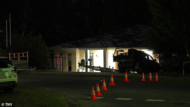 The sparkie's ute appeared to be parked in the driveway of a nearby home as officers searched for the tradie in the dark