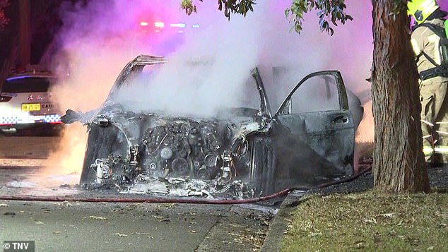 Three burnt-out cars were discovered in nearby suburbs including Kingsgrove (pictured)