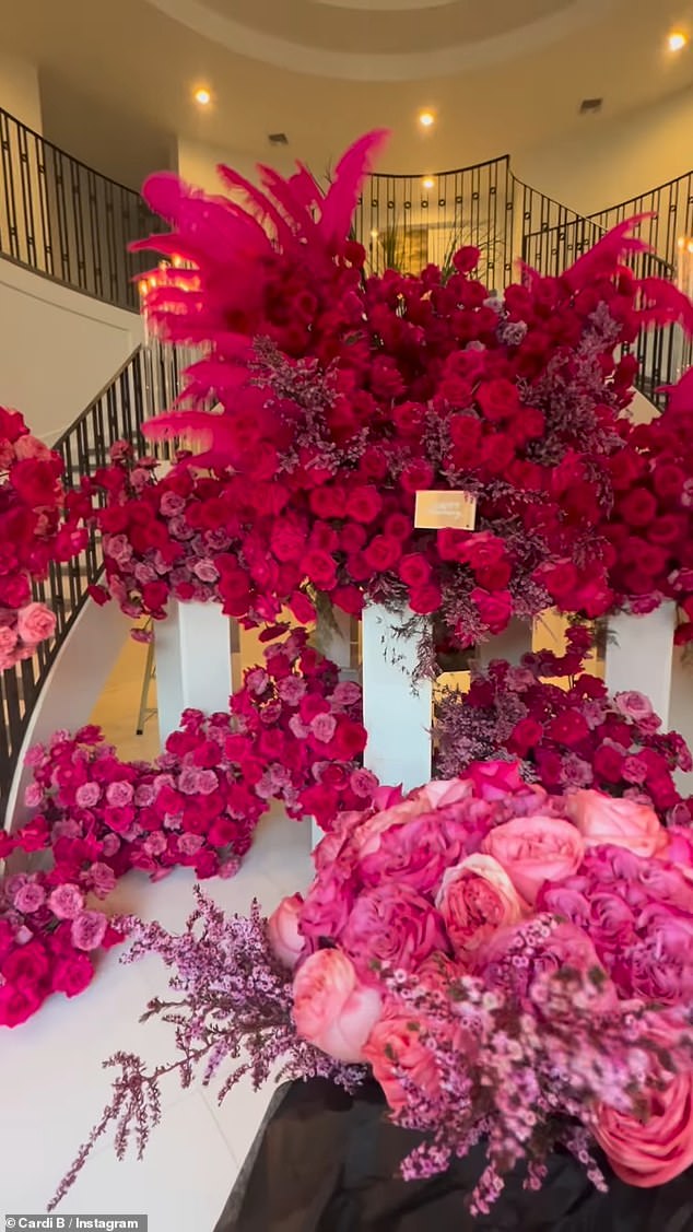 Anniversary spread: Cardi B took to Instagram on Wednesday, sharing the huge floral spread her husband Offset gave her for their sixth wedding anniversary