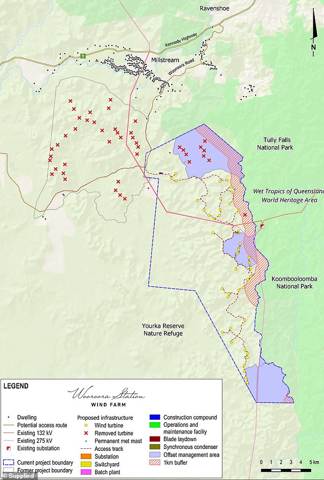 All red X marks where turbines have been removed, while the yellow dots indicate where to go