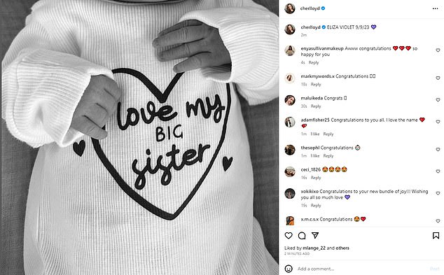 Cher Lloyd likes it!  Singer announced the birth of her second daughter on Monday and revealed her baby's name in a sweet post on Instagram