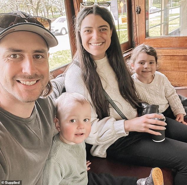 Mum-of-two Amber Griffin has had headaches since she was 17 – now she knows a brain condition is to blame (partner Levi also pictured)