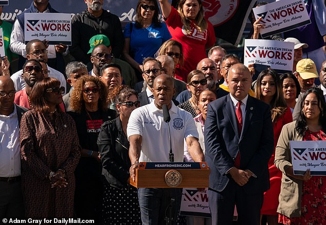 Eric Adams led a rally on Wednesday calling on the Biden administration to help the city deal with the migrant crisis