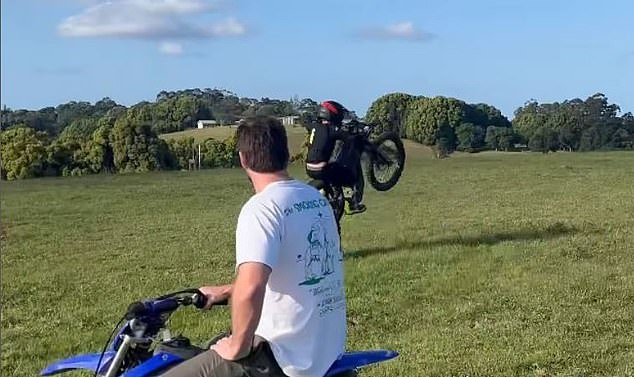 “Look out Liam, move,” the young boy yelled before doing a wheelie on his dirt bike