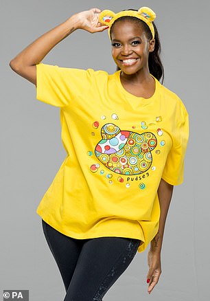 Pose: TA range of official T-shirts designed by Liz Pichon, best-selling children's book author and illustrator of the Tom Gates series, are worn by famous faces to boost fundraising (Oti Mabuse pictured)