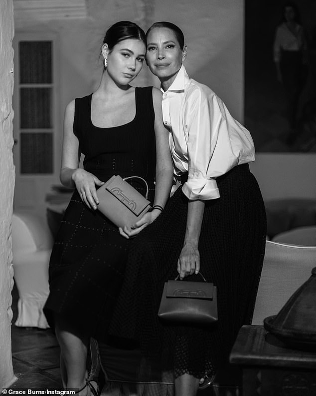 Twice as much fun: Grace made her catwalk debut in June, before working for fashion designer Caroline Herrera in April (in the photo she is modeling for the brand with her mother)