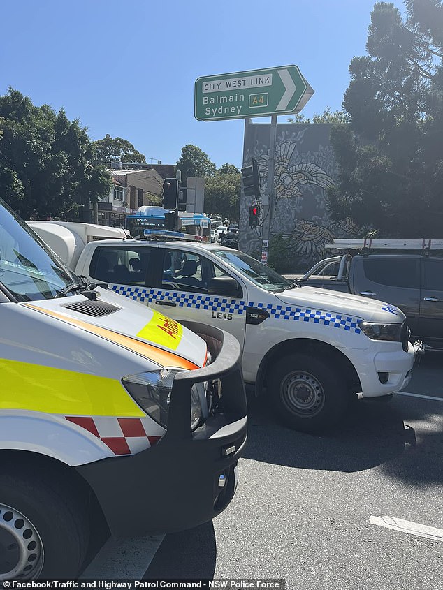 Police and paramedics remain at the scene where a female pedestrian was hit by a truck