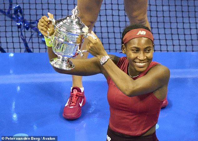 Coco Gauff is seen wearing a Rolex watch and a New Balance outfit at the US Open