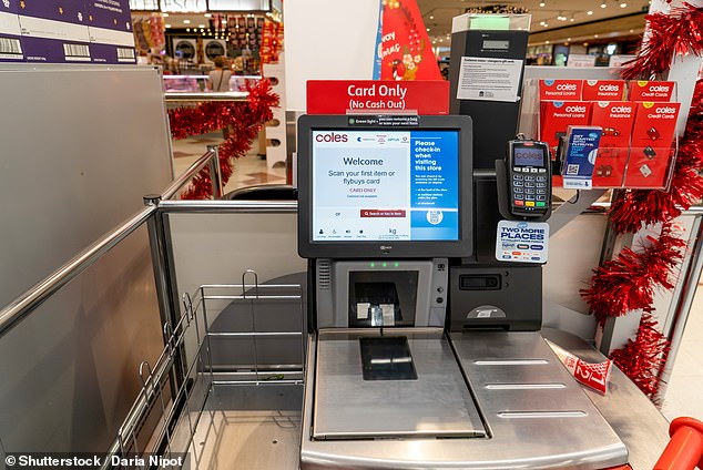 Coles supermarket self-service checkouts are increasingly accepting card payments only