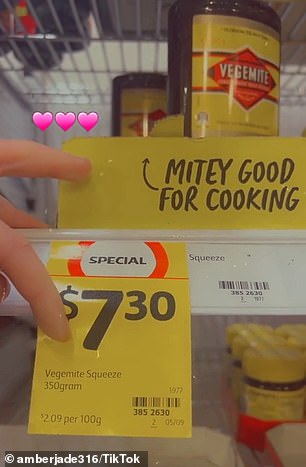 The young woman was shopping at a Coles supermarket when she saw the 350g Vegemite Squeezy special for $7.30