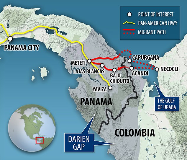 The Darien Gap is lawless and deadly, with armed and violent gangs robbing and raping desperate travelers.  This map shows the journey that many migrants make