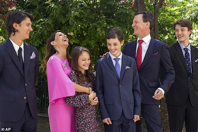 It has been a tumultuous year for the Danish royal family after the monarch controversially usurped the title of Prince Joachim's eldest son, and the titles of Prince and Princess from his younger children Athena, 11, Prince Felix, 20, and Prince Henrik, 13. (all pictured)