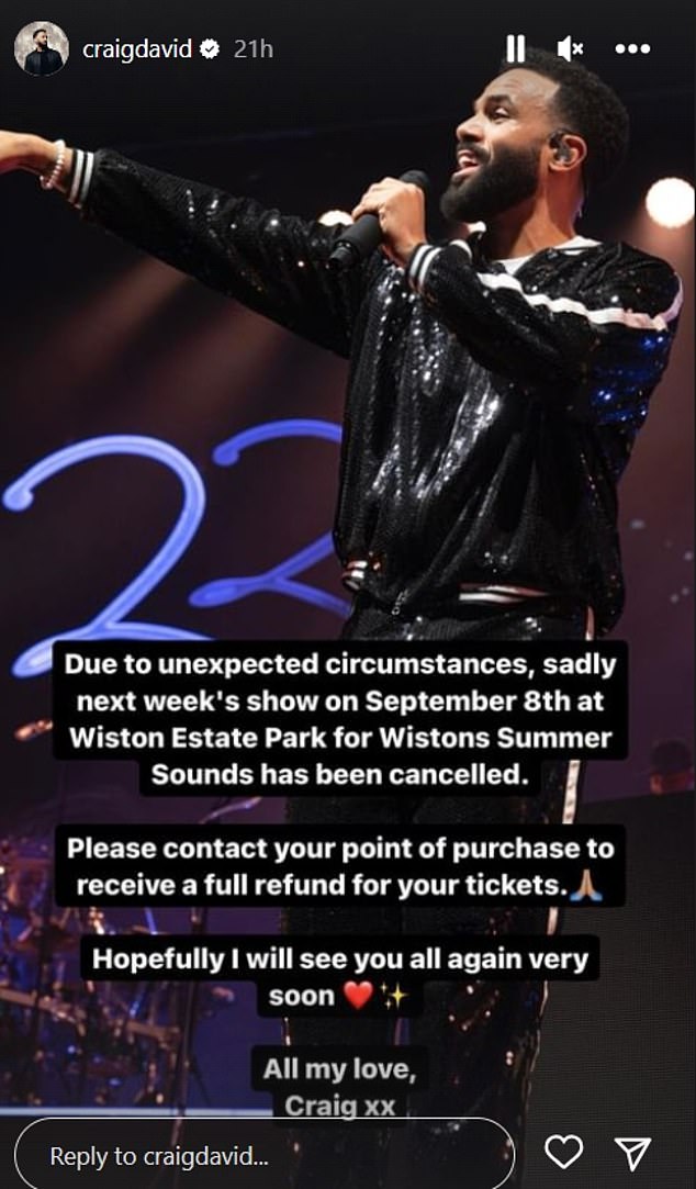 Cancelled: The 42-year-old did not specifically explain why he would be canceling the show, but assured fans that all tickets would be refunded in a statement posted to his Instagram