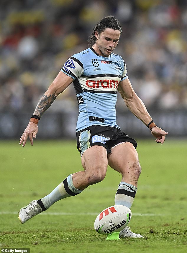 Nicho Hynes scored the controversial goal that took the Sharks to a 12-6 lead - with critics slamming the Sharks for not trying to score a try when the Roosters were down to 12 men