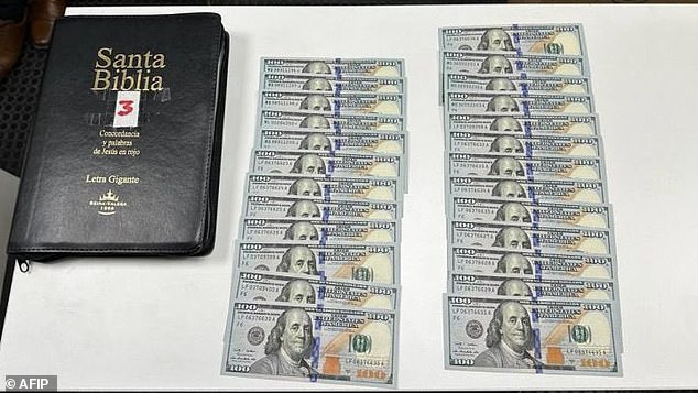 $2,500 was hidden in one of three bibles seized by customs agents at Ezeiza International Airport last week