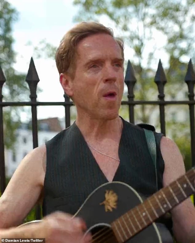 Performance: Damian Lewis has gone back to basics with his music career while playing at London's Fitzroy Square Garden