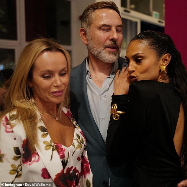 Birthday boy: David Walliams celebrated his 52nd birthday on Thursday with a lavish, star-studded party at West London's The River Cafe (pictured with Amanda Holden and Alesha Dixon)