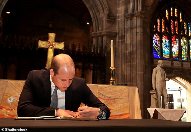 Prince William at Manchester Cathedral, where he met members of the local community in 2017