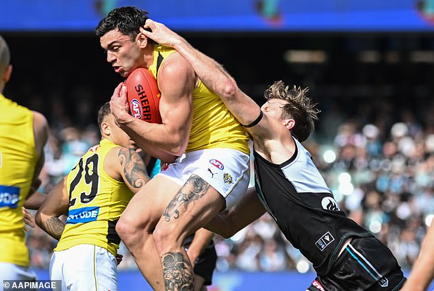 Richmond's Tim Taranto (pictured with ball) recorded 20 possession in the Tigers' loss to power in Round 24 - and that was the last box to be checked before the unnamed gambler would win a massive payout on his 50-leg multi